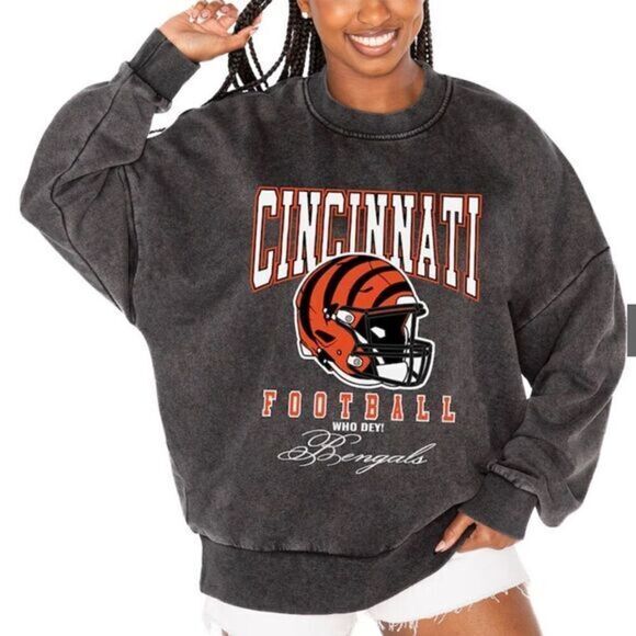 NWT Gameday Couture Acid Wash Black Sweatshirt NFL Cincinnati Bengals- Size M - Picture 1 of 8